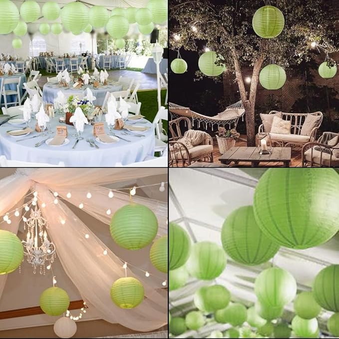 WYZworks - Round Paper Lanterns 10 Pack (Light Apple Green, 14") - Hanging Paper Lanterns Lamp for Wedding, Birthday, Party and Home Decorations with 8", 10", 12", 16" Option