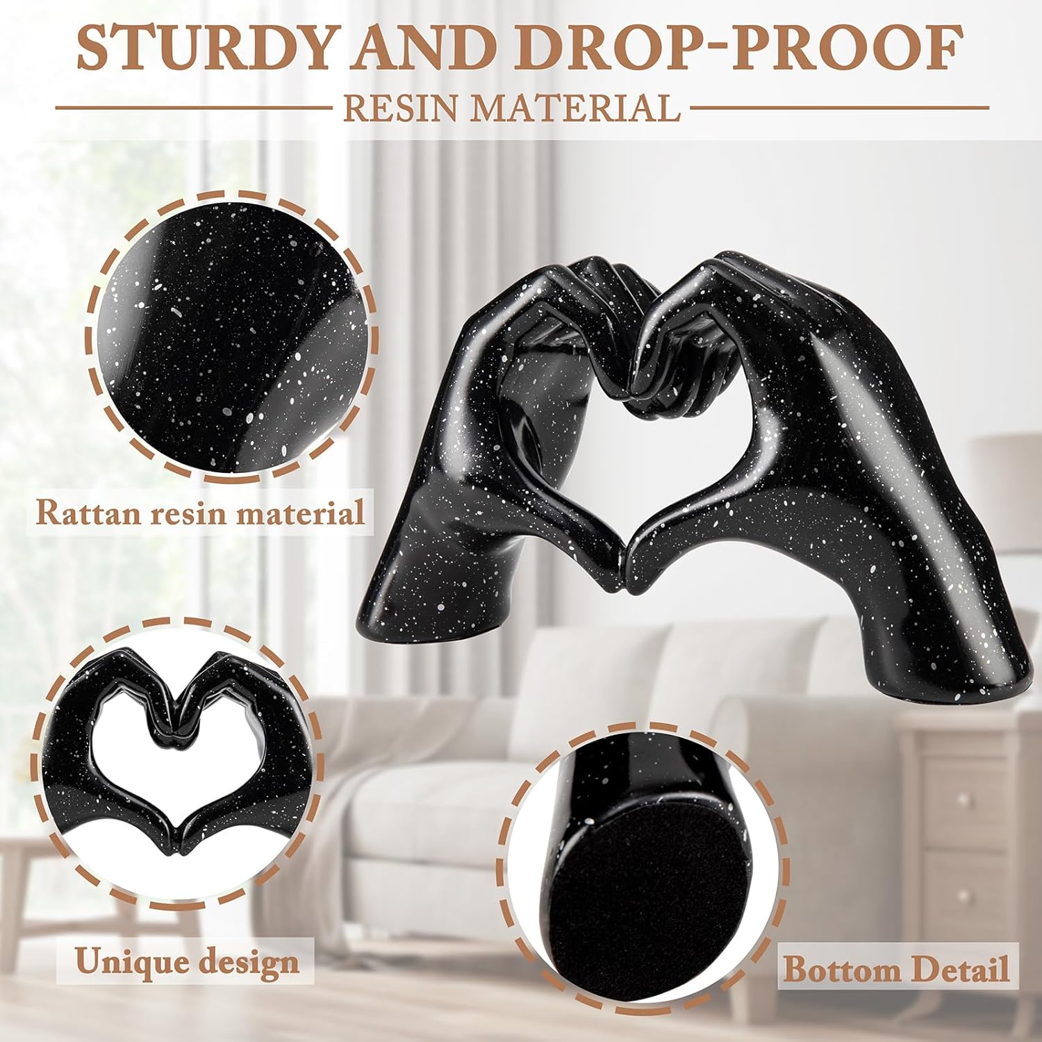 Valentines Day Gifts for Him, Heart Hands Sculpture, Heart Hands, Valentines Day Decorations, Black Room Decor for Living Room Bedroom Bookshelf, Black