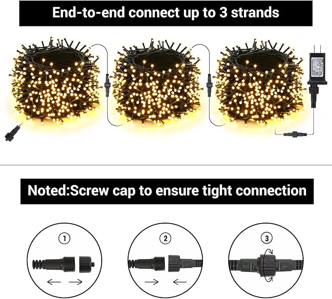 114ft Christmas String Lights Outdoor, 300 LED Connectable With Timer, 8 Modes Tree Fairy Twinkle Lights for Garden, Wedding, Indoor Outdoor Xmas Decor (Warm White)