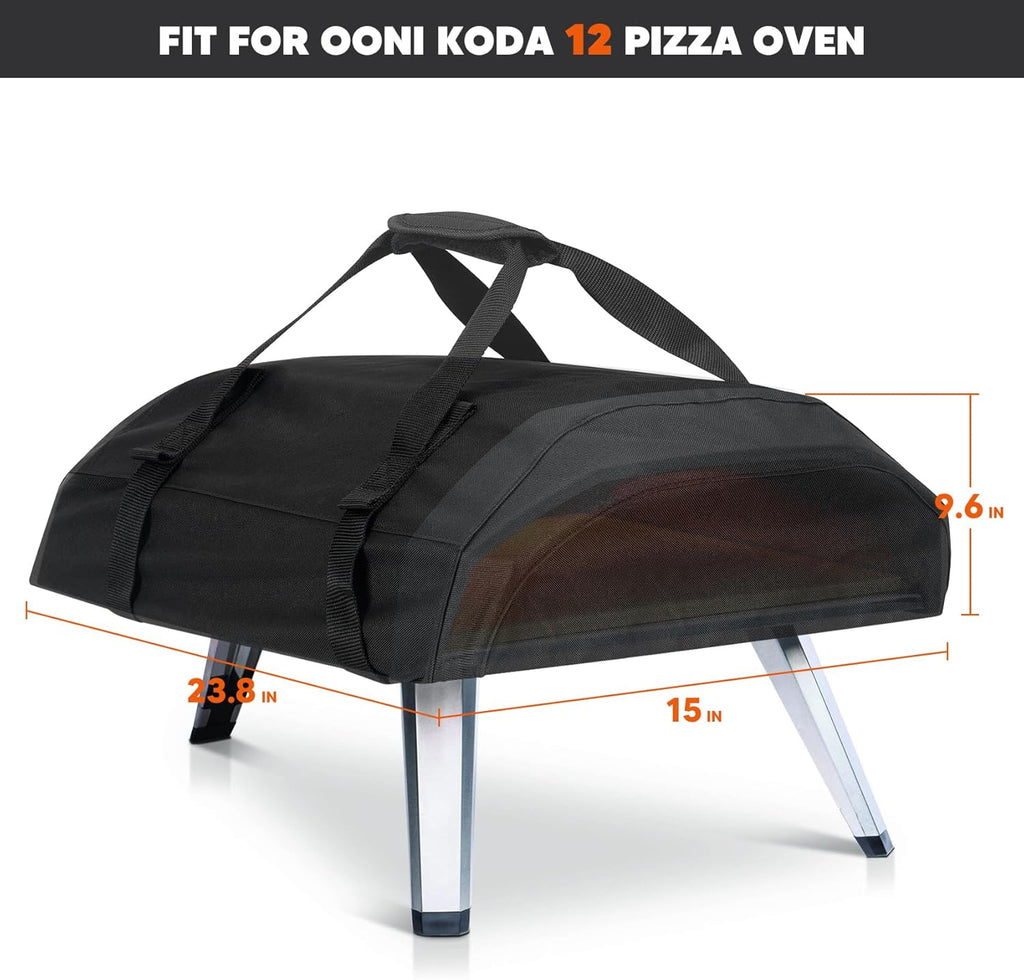 Onlyfire Pizza Oven Cover for Ooni Koda 12, Heavy Duty Waterproof Weather Resistant Dust-Proof Pizza Protective Carry Cover, Black
