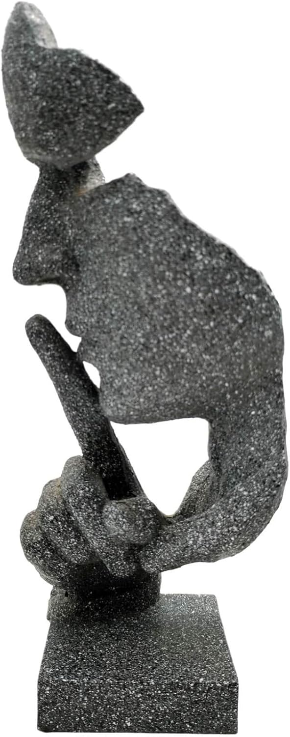 Thinker Statue Keep-Silence Office Décor - Silence is Gold Abstract Sculpture Keep Silent Men Figurine Creative Face Sculpture(Stone)