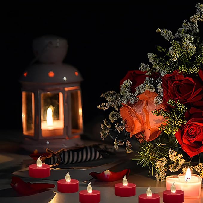 Tea Light Candles with Remote Control,12pack Flickering Flameless LED Candle,Long Lasting 400+Hours,Battery Operated with Timer for Home Decoration Seasonal &Festival Celebration Red