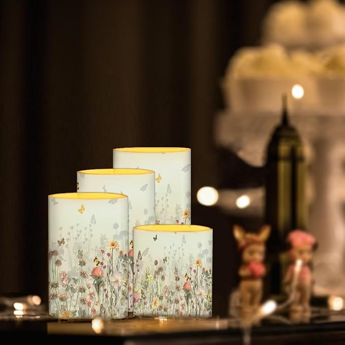 Flameless LED Candles Electric Candle Set with Remote Timer Color Changing Control Long Lasting for Table Centerpiece Home Indoor Wedding Decoration Set of 4, Flower Butterfly Grey