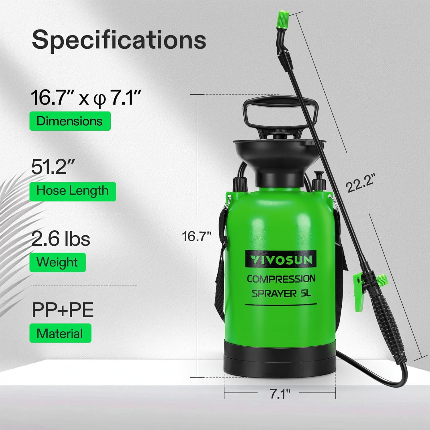 VIVOSUN 1.35-Gallon Pump Sprayer, Pressurized Lawn & Garden Sprayer with Adjustable Shoulder Strap, for Plants Spraying, Garden Watering and Household Cleaning