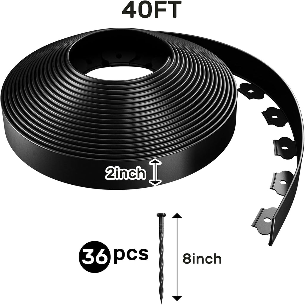 AGTEK Garden Edging 40FT Landscape Edging Kit 2 Inch Height Plastic Garden Border No Dig Lawn Border for Yard Flower Bed with 36 Stakes