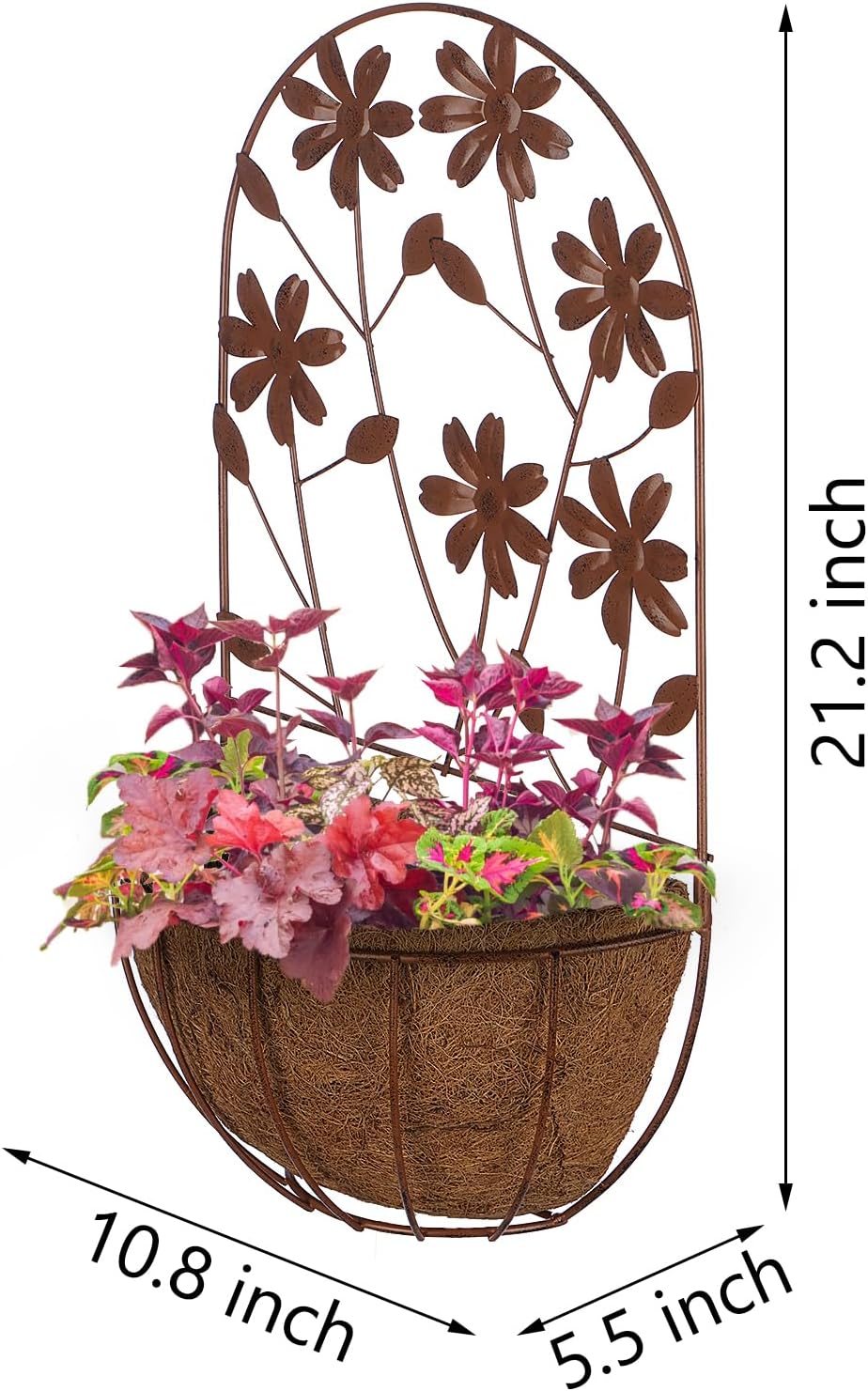 BAYN 2PKs Wall Hanging Planter Decor Art with Flower, Metal Wall Mounted Planters Indoor Outdoor Wall Planter for Succulent Herb Home Garden Yard