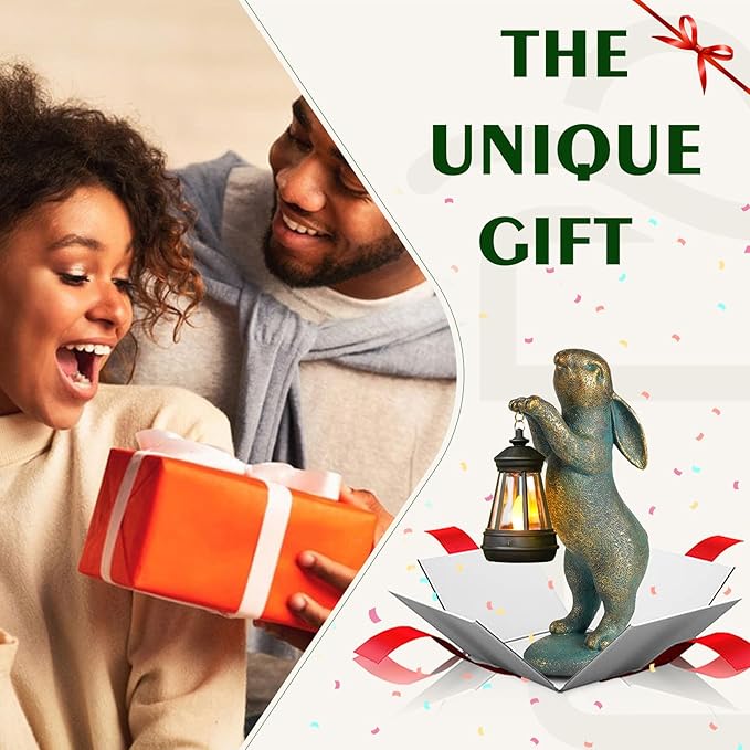 MININOVA Garden Statues Rabbit with Solar Lantern Outdoor Bunny Figurines Decorations for Patio Yard Lawn Ornaments Gifts for Birthday Easter Housewarming