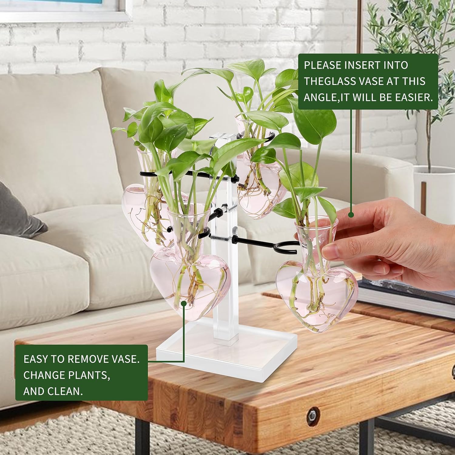 Clear Plants Propagation Stations Terrarium Kit Birthday Gift for Women for Indoor Home Office Decor Acrylic Plant Accessories - 4 Love Hear Vase