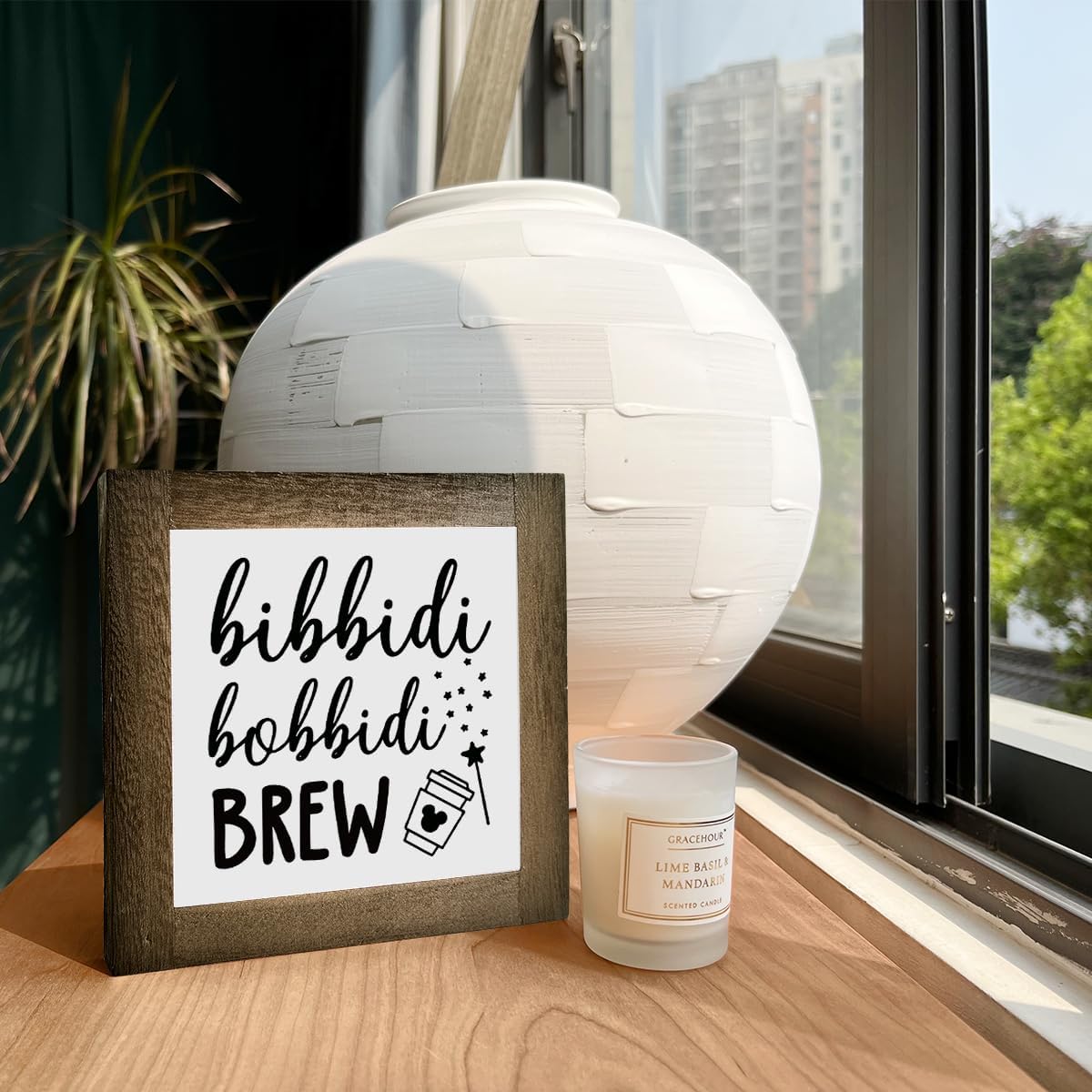 Bippity Boppity Wooden Plaque Sign, Rustic Coffee Table Sign, Kitchen & Home Decor, Tabletop Decor, Coffee & Disney Lover Gift, 5.9x5.9in