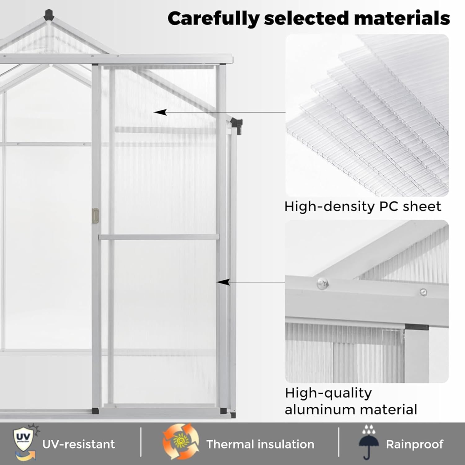6 x 6FT Greenhouse for Outdoors,Polycarbonate Garden Backyard,Silver