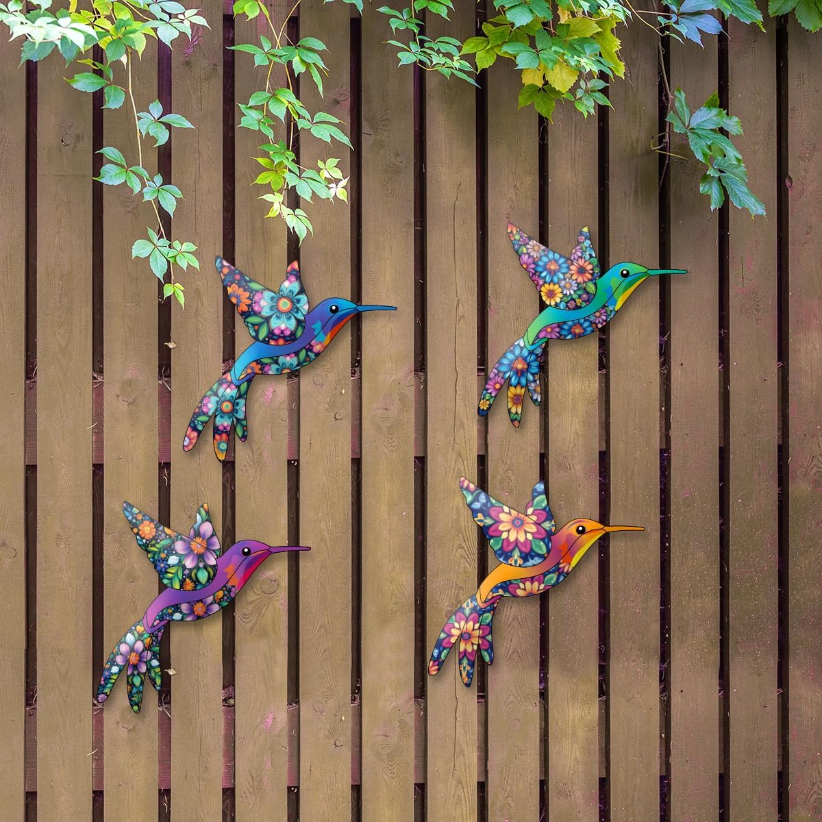 Metal Hummingbird Wall Decor,Outdoor Fence Birds Art Decoration,Hanging Decorations for Garden,Yard,Patio Balcony,Great Gifts for Family Friends(4 Pack)