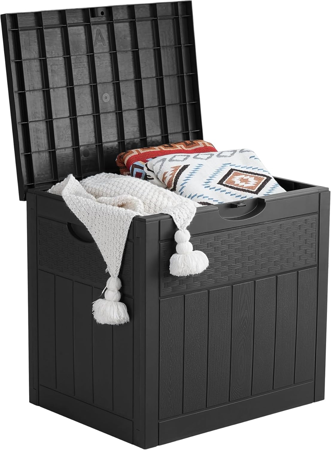 33 Gallon Deck Box, Small Outdoor Storage Box Waterproof, Lockable Secure Package Bin Delivery Box for Outside Front Porch, Patio Cushions Storage Box, Delivery Driver Snack Box for Porch, Black