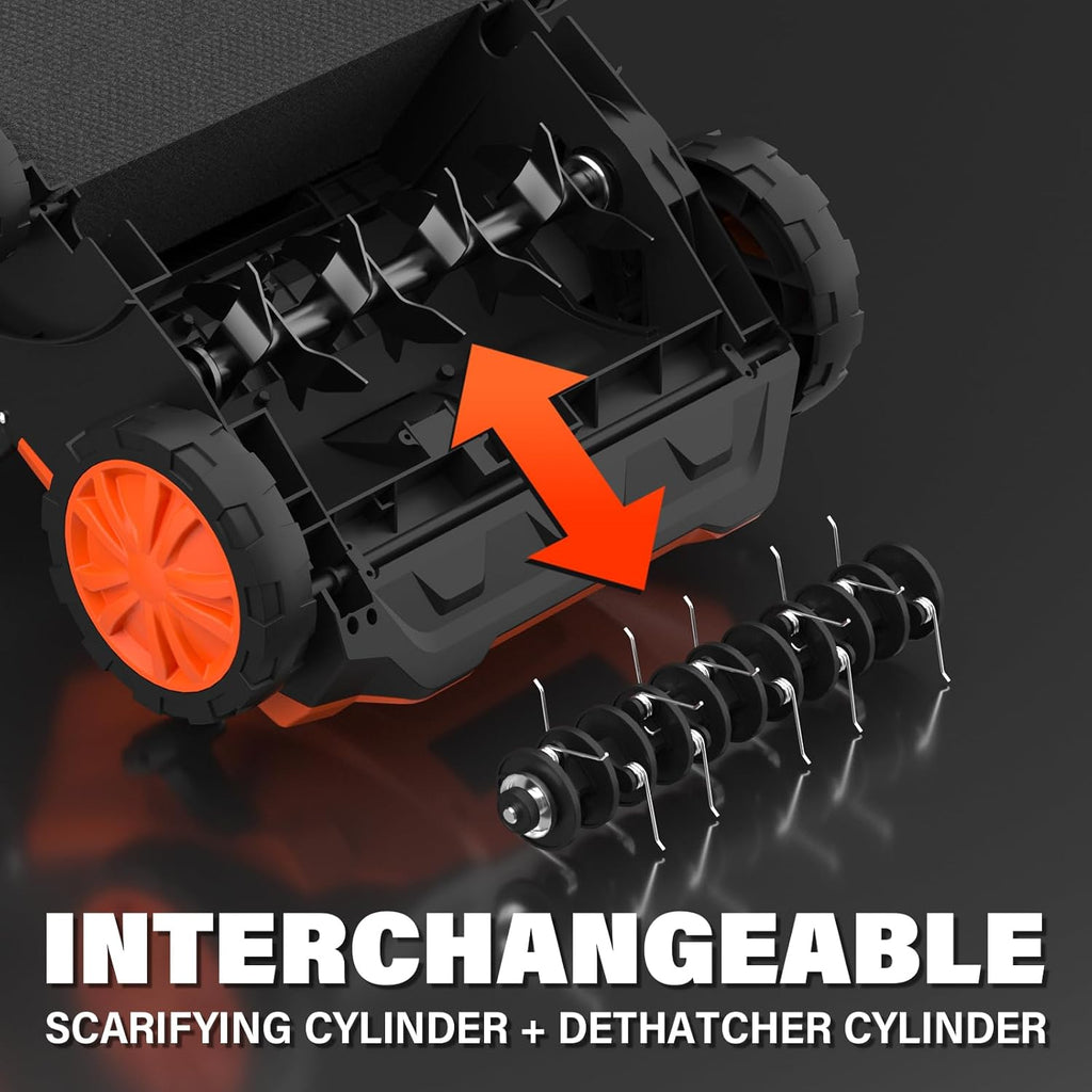 MAXLANDER Electric Dethatcher and Scarifier, 13” 12Amp 2-in-1 Lawn Dethatcher with 4-Position Depth Adjustment, 30L Removable Collection Bag, Airboost Technology Increases Lawn Health