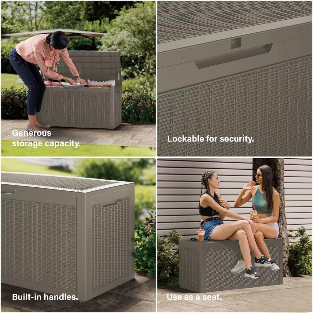 80 Gallon Resin Deck Box, Waterproof Outdoor Storage Bin for Patio Furniture, Pool Accessories, and Garden Tools, Lockable & UV-Resistant, Grey