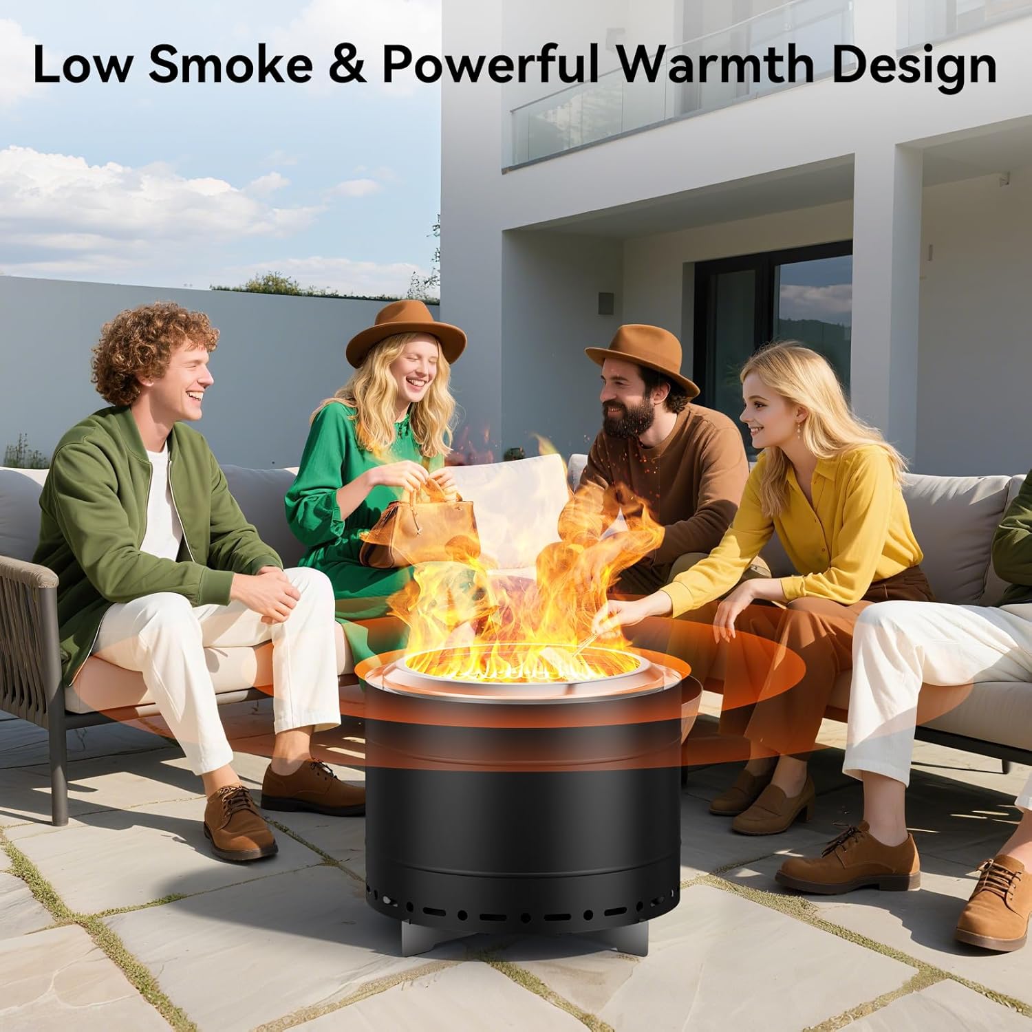 19.5 inch Smokeless Fire Pit with Carry Bag, Stainless Steel Outdoor Smokeless Firepit, Wood Burning Fire Pits for Camping, Bonfire,Low Smoke Firepit for Outside(Black)