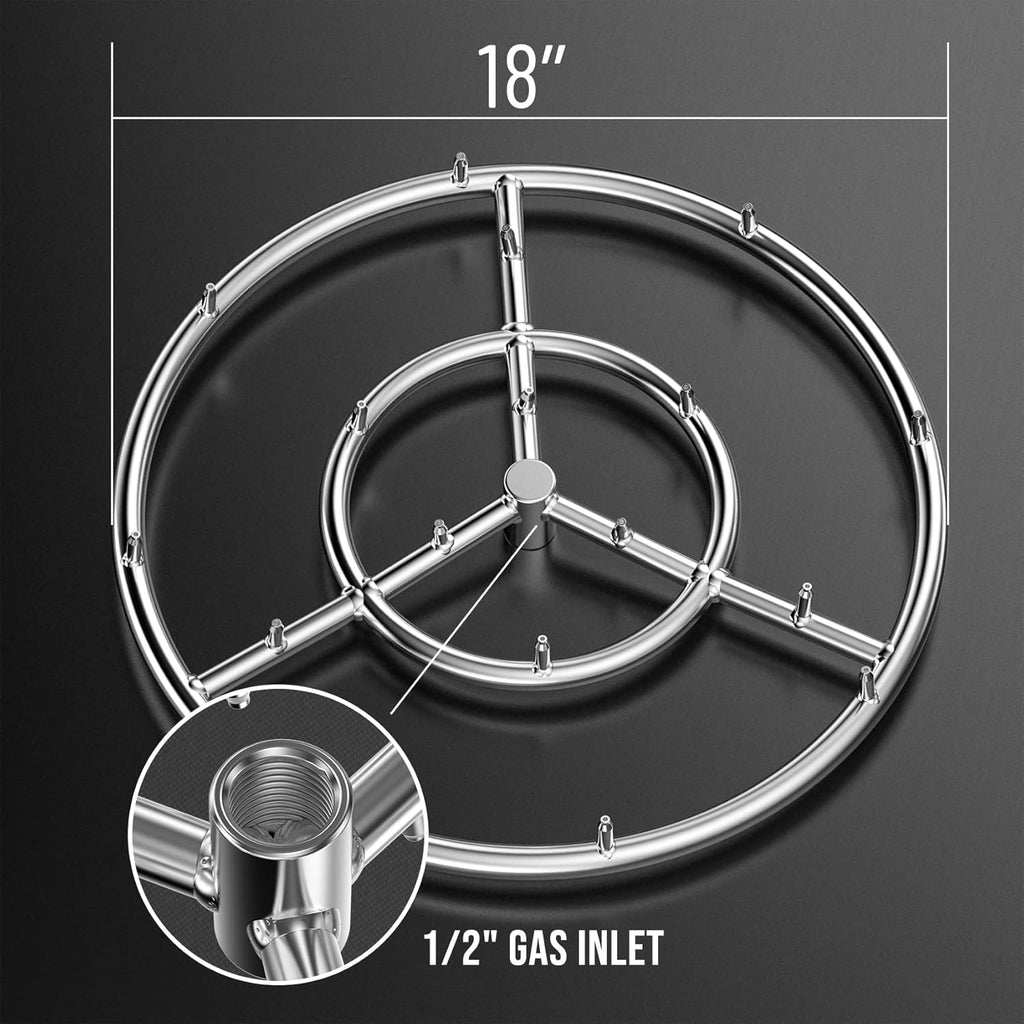 Skyflame 18 Inch Round Stainless Steel Fire Pit Jet Burner Ring - High Flame