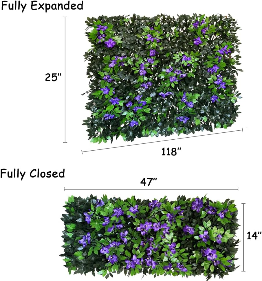 Expandable Fence Privacy Screen for Balcony Patio Outdoor,Decorative Faux Ivy Fencing Panel,Artificial Hedges (Single Sided Leaves) (2, Branches -Purple Fowers)