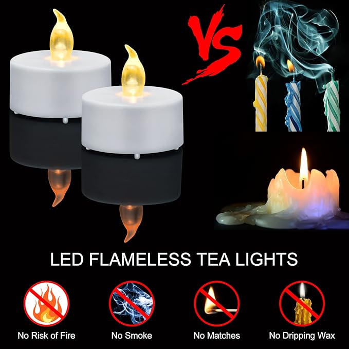 Tea Light Candles with Remote Control,50pack Flickering Flameless LED Candle,Long Lasting 400+Hours,Battery Operated with Timer for Home Decoration Seasonal &Festival Celebration WarmYellow