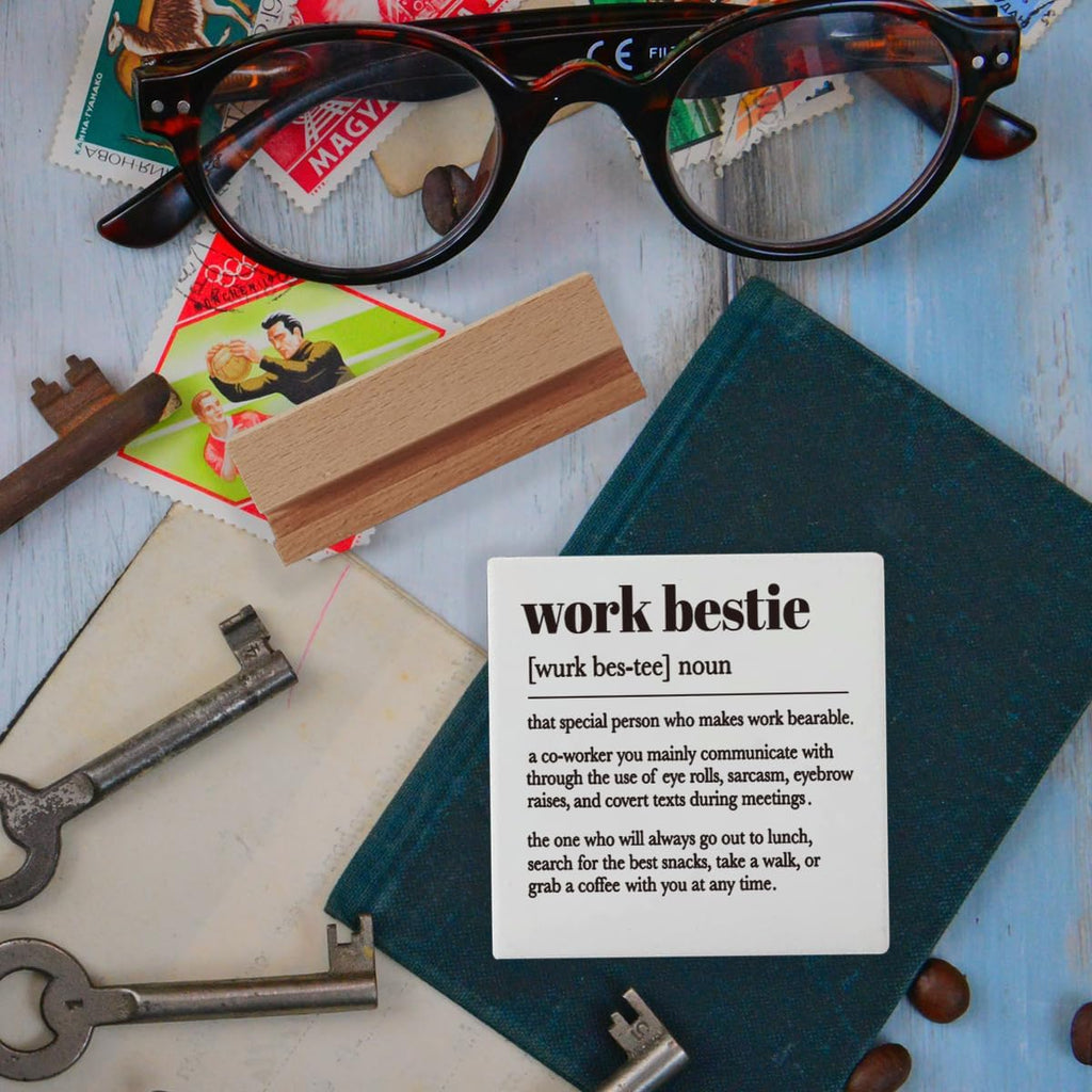 Lodeskee Work Bestie Gifts for Women Coworker Work Partner, Work Bestie Definition Gifts/Work Bestie Birthday Gifts/Friend Gifts for Work Bestie Decorative Ceramic Signs, Black