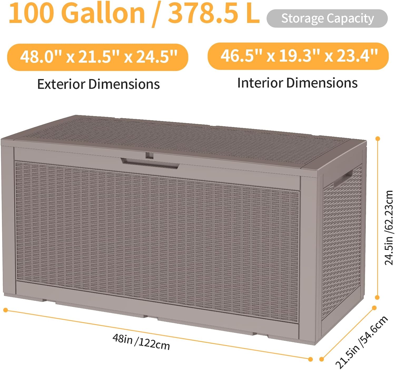 DRATO 100 Gallon Large Deck Box, Outdoor Storage Box for Patio Furniture, Patio Cushions, Gardening Tools, Pool Supplies,660lbs Weight Capacity,Waterproof Resin Storage Boxes