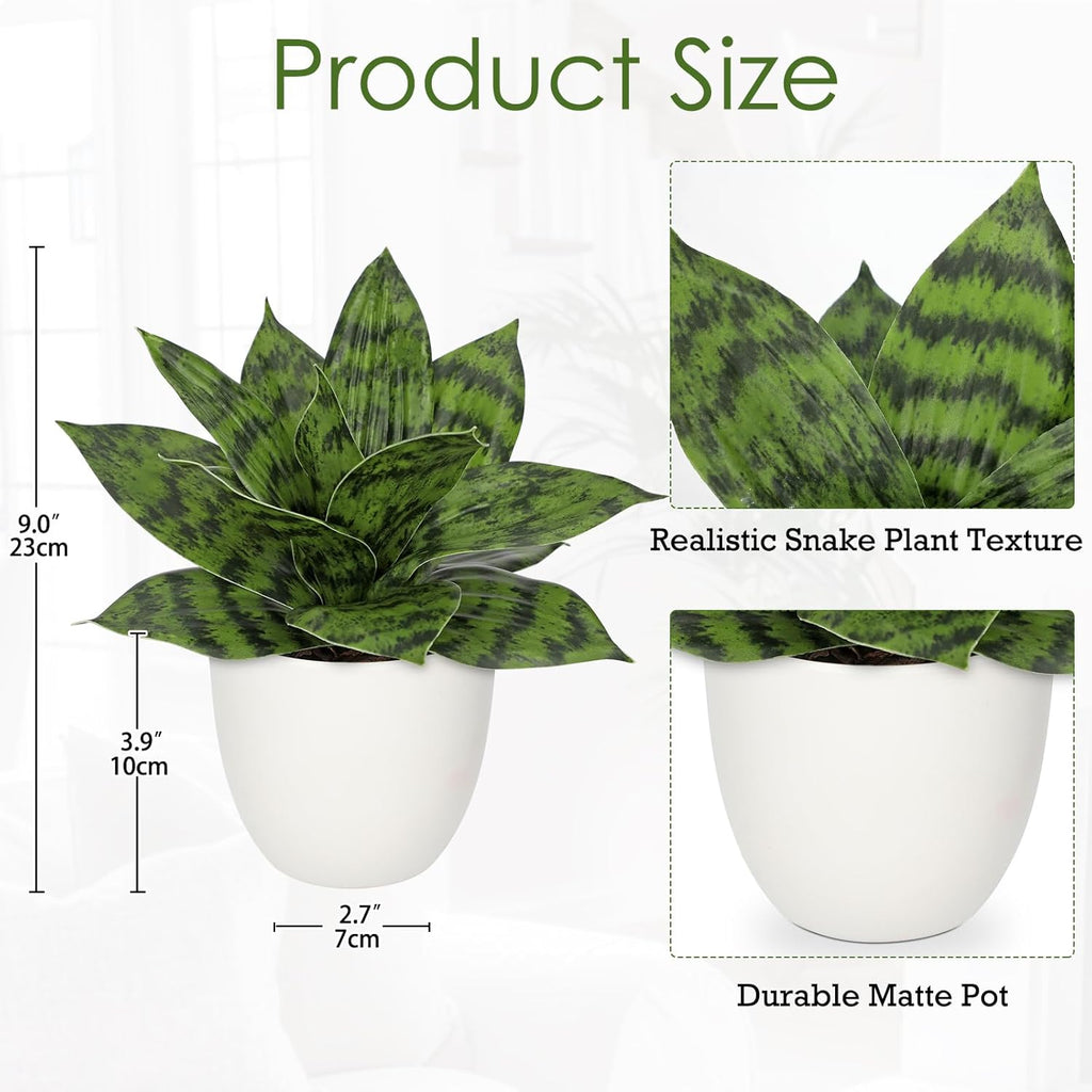 Hollyone Artificial Snake Plants 9" Faux Agave Succulent Plant Potted in White Pot Fake Sansevieria Aloe Tropical Plant for Desk Modern Office Home Bathroom Indoor Outdoor Decor