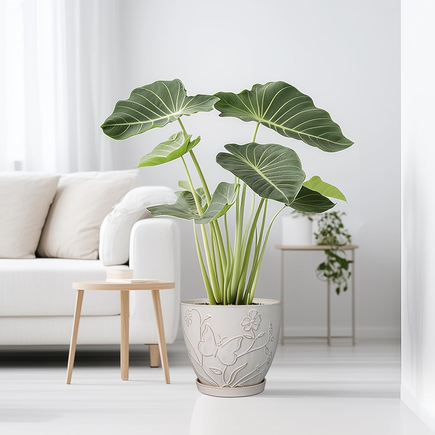 10 Inch Plant Pot Ceramic Planter Pot with Drainage Hole and Saucer Round Planter Large Flower Pot for Indoor Outdoor Plants Home Garden Decor White