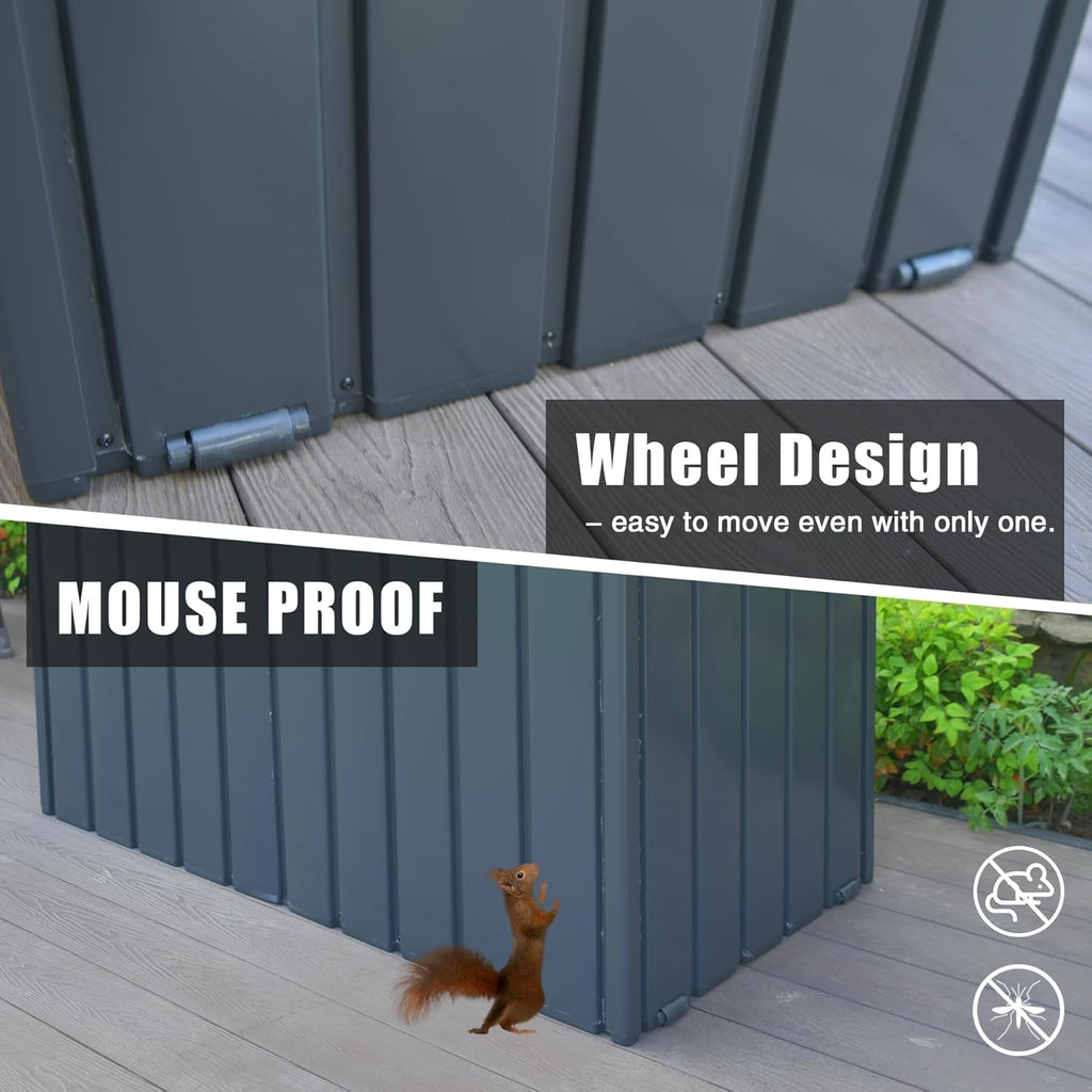 Domi Deck Box 200 Gallon, Waterproof Lockable Steel Outdoor Storage Container for Outside Cushions, Garden Tools and Pools Equipment(Gray)