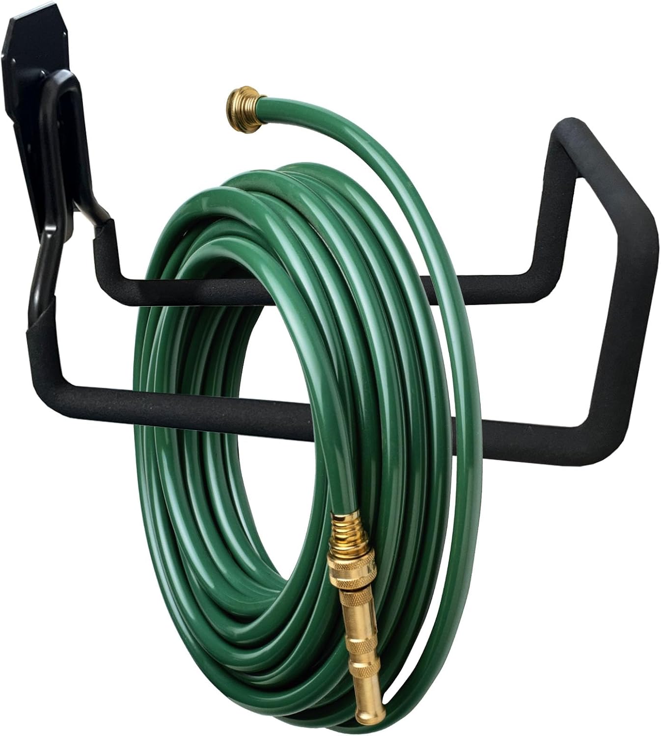 Metal Garden Hose Holder - Heavy Duty Wall Mounted Hose Reel for Outside, Hose Hanger, Sturdy Water Hose Storage, Easy Install, Versatile Use, Garden Hose Rack (Black 1pc)