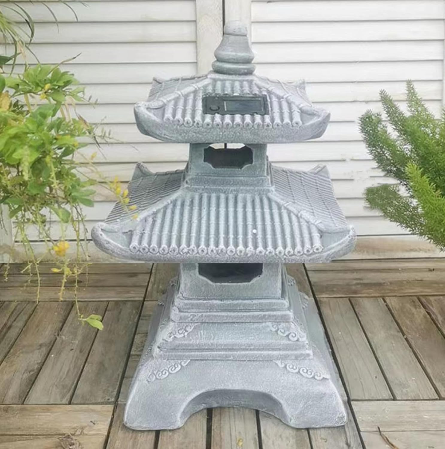 Outdoor Solar Pagoda Lantern,2 Tier Pagoda Lantern Garden Statue,Zen Garden Lantern Pagoda,Pagoda Lantern Japanese Style. for Zen Lawn Garden Decoration and Christmas Ornament (Solar Lights)