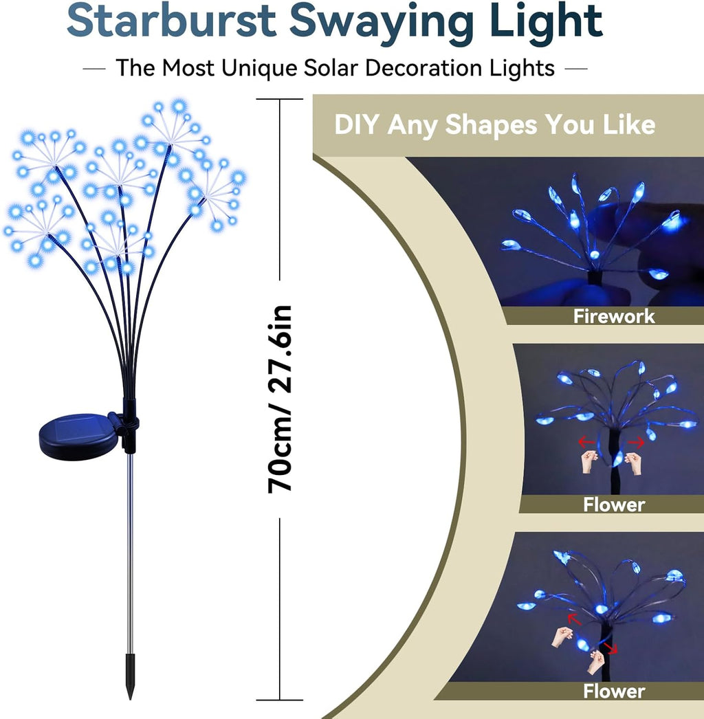 Solar Garden Lights 2 Pack Waterproof Swaying Starburst Light Solar Outdoor Lights for Yard Patio Walkway Pathway Party Wedding Decoration, Unique Gifts for Women, Blue