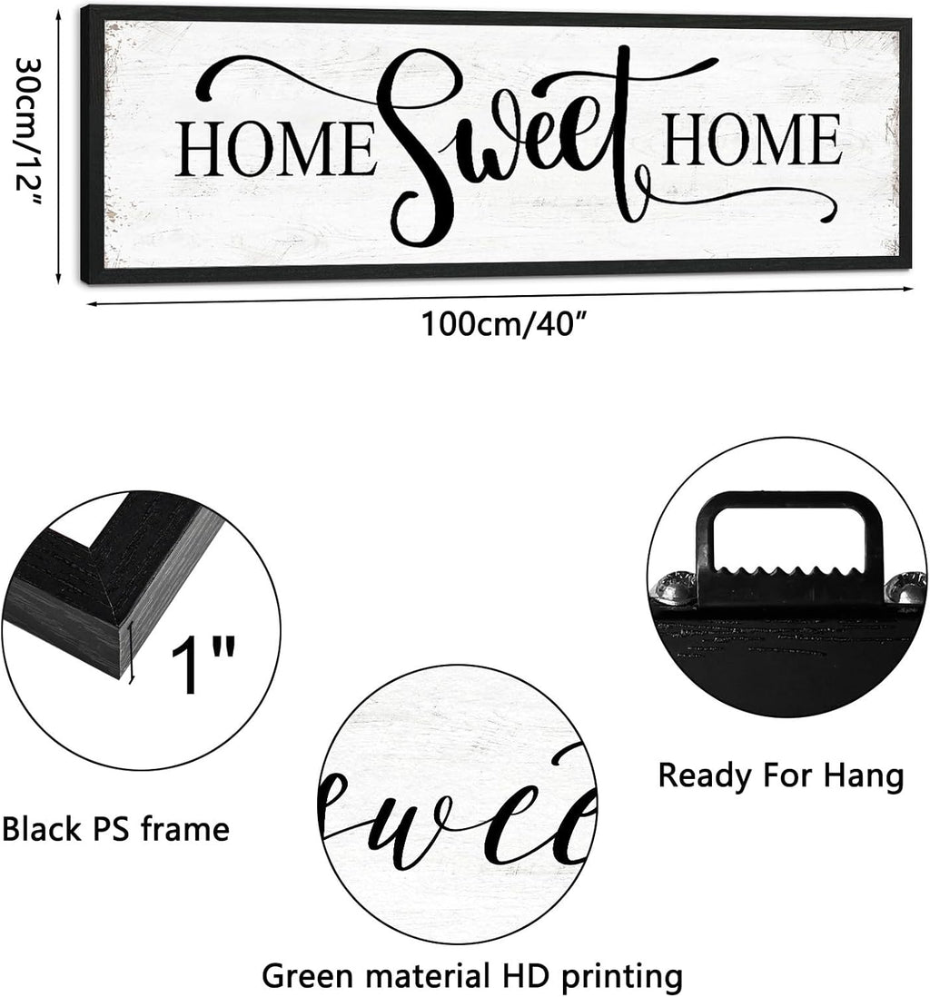 Home Sweet Home Wall Decor: Modern Farmhouse Rustic Sign 12" x 40", Master Bedroom Above Bed Framed Hanging Plaque, Family Decorative for Living Room