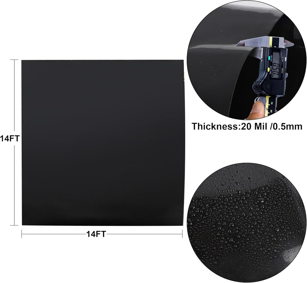 14 x 14 FT Pond Liner, 20 Mil Fish Pond HDPE Liner, Pond Liners for Outdoor Ponds, Koi Ponds, Garden Fountain, Waterfall