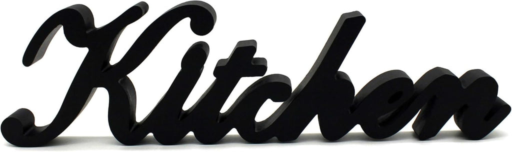 CVHOMEDECO. Rustic Matt Black Wooden Words Sign Free Standing "Kitchen" Desk/Table/Shelf/Door/Home Wall Decoration Art, 15-1/2 x 4-1/4 x 1 Inch