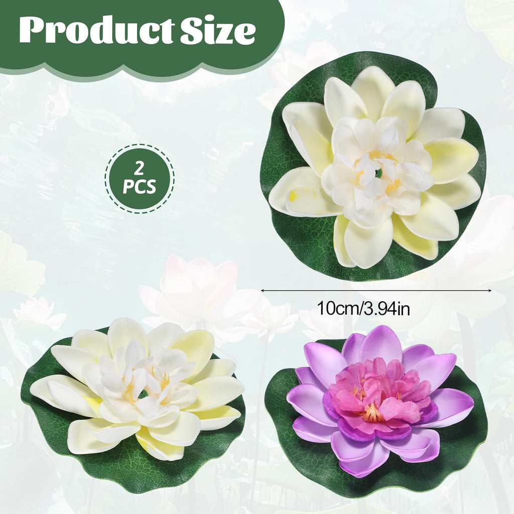 2PCS 10CM/3.94Inch Birdbath Fountain Accessory, Artificial Floating Foam Lotus Flower with Water Lily Pad, Artificial Lotus Flowers Decor, Lotuss Leaf Flower Floating Garden Pond Decor, Pool Decoratio