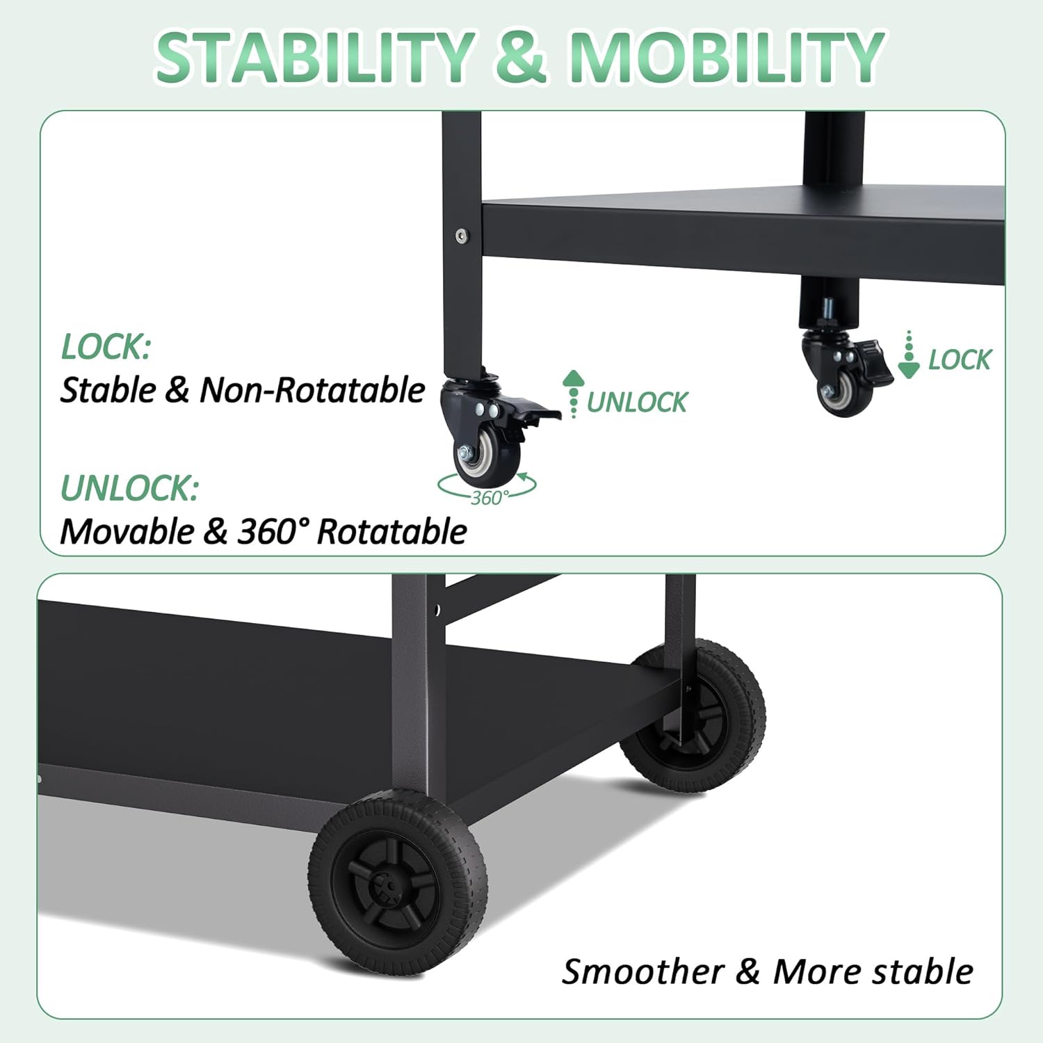 Spurgehom Outdoor Grill Cart, Pizza Oven Stand Table with Wheels Dining Cart for Outside Patio, Movable Kitchen Cooking Prep Table BBQ Cart with Mesh Racks for Home Party, Bar, Camping
