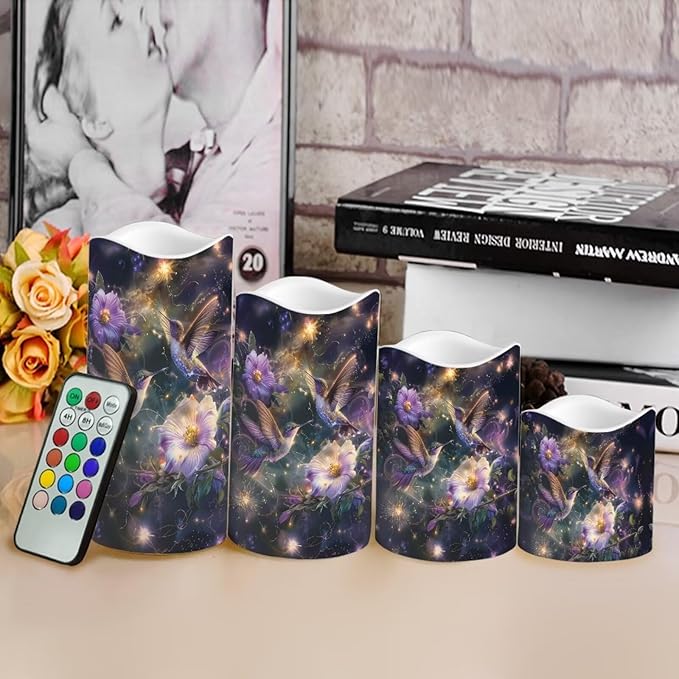 Ystardream LED Candle Set of 4 with Remote Control, Multicolor, Modern, Battery Operated, Tabletop, Indoor, 4/8H Timer, 12 Colors, 5.7 Inches Tall