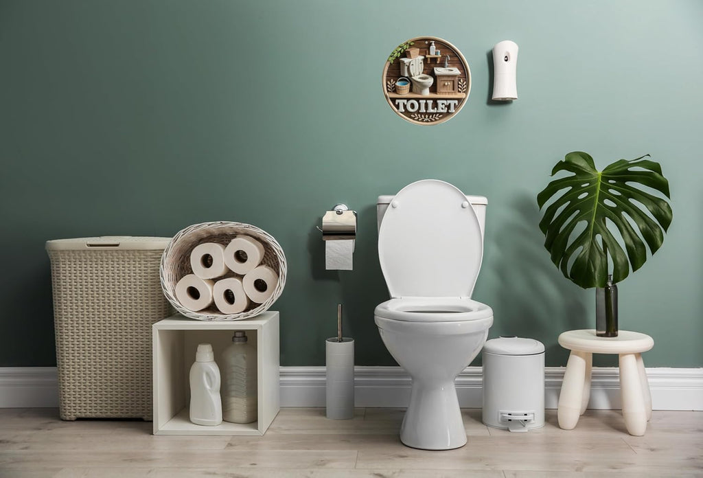 Toilet Sign Hanging Metal Sign 8x8 In Bathroom Wall Prompt Sign Suitable for Outdoor Spaces