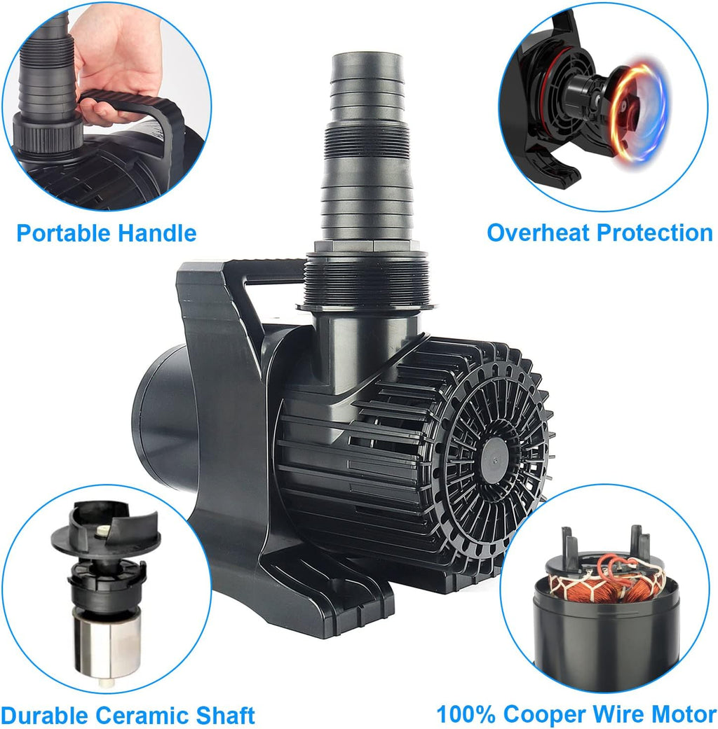 OYO WATER Outdoor Extra Large 11800gph-850W 32.8FT Pond Water-fall & Kio Fish Fountain-s& Garden Pump Submersible IPX8: Long 32.8FT Cord Smart-er&Quieter Duck&Yard&Patio Ponds Pumps,1 Barrier Pump Bag