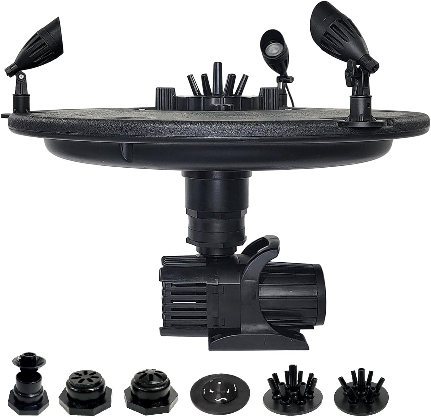 HALF OFF PONDS Floating Fountain – 1/2 HP Pond Aerator, 100' Cord – 6,100 GPH Water Pump – 9 Spray Patterns - Color-Changing LED Lights - for Ponds & Water Gardens