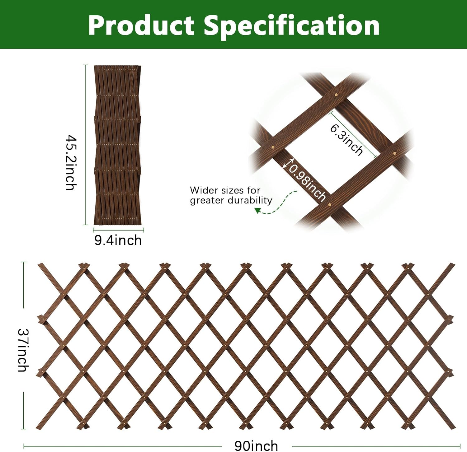 Expandable Garden Trellis, 37" x 90" Trellis for Climbing Plants Outdoor, Wooden Lattice Fence Wall Panel Lattice Panels for Outside, for Climbing Plants Vine Ivy Rose Cucumbers