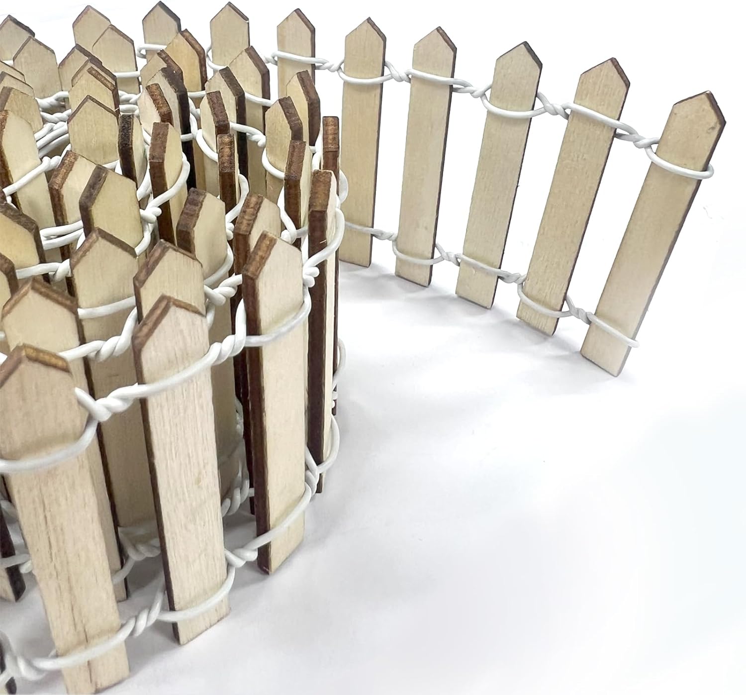 35 Inches Mini Fairy Garden Fence DIY Small Wood Decorative Picket Fence Micro Landscape Miniature Ornaments for Dollhouse, Crafts, Diorama Project, Plant Pot (Nature Wood-Brown Edge)