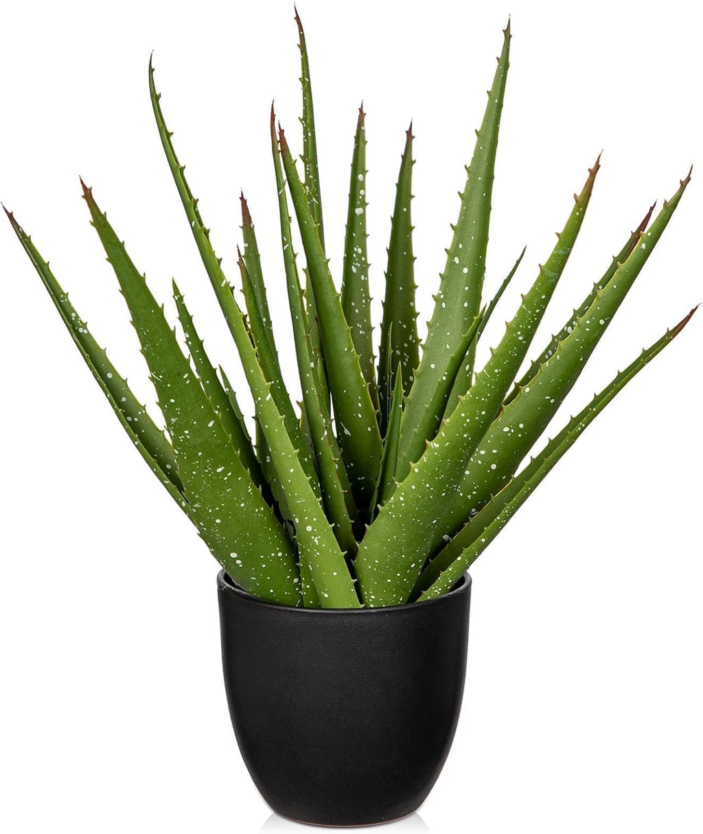 Fake Succulent Aloe Vera Plants 13.4 Inch Large Artificial Succulents with Black Pot Faux Aloe Potted Plant for Desk Modern Home Office Bedroom Living Room Table Shelf Decor