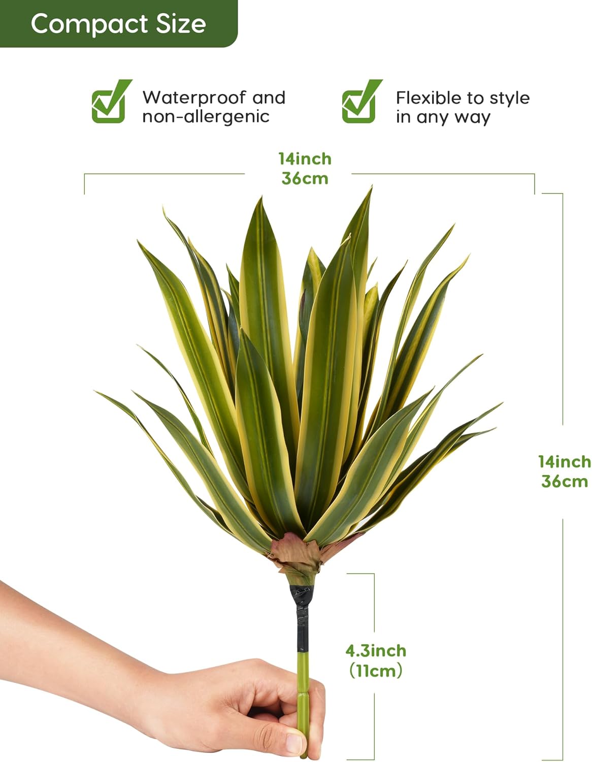 Velener Artificial Outdoor Agave Plants, Golden Outdoor Faux Plants with Broad Sword-Shaped Leaves, Small Size UV Resistant Fake Agave Plants for Indoor and Outdoor Decor(14 Inch)-2 Pack