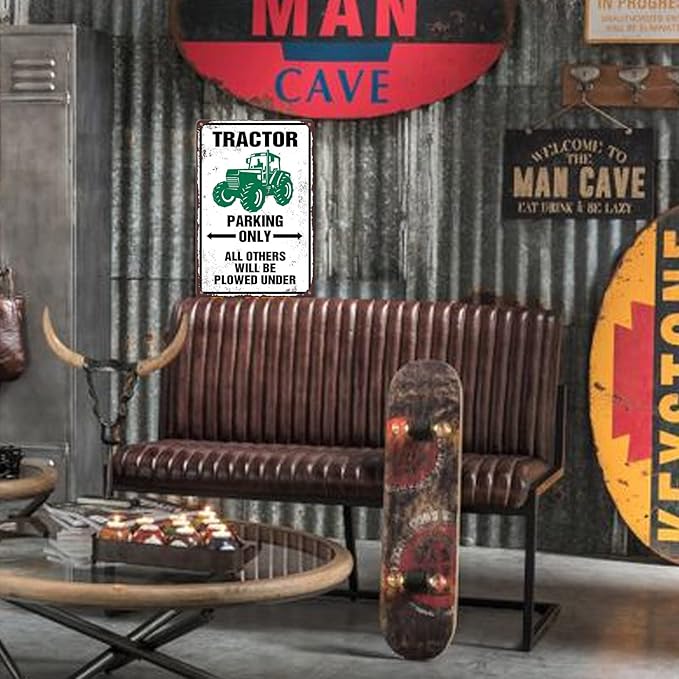 Tractor Tin Signs Antique Tractor Wall Decor Outdoor Tractor Crossing Signs Metal Tractor Parking Only All Others Will Be Plowed Under Sign Tractor Crossing Road Sign Green Tractor Gifts For Men