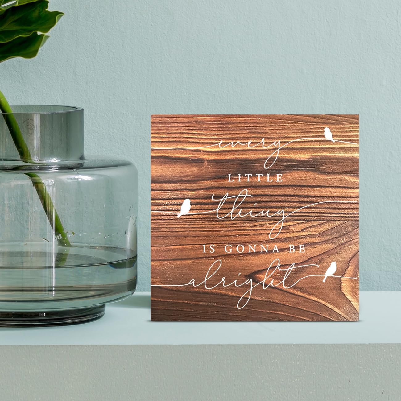 Every Little Thing is Gonna Be Alright Birds Wooden Box Sign Farmhouse Wood Box Sign Spring Art Blocks Desk Shelf Tabletop Home Decor 5 X 5 Inch (burlywood)