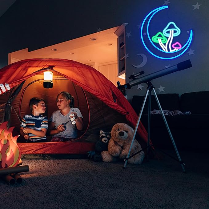 Moon Mushroom Neon Sign Blue Moon Neon Lights for Wall Decor Mushroom Light Up Signs USB LED Signs for Girls room Living Room Kids Room Home Bar Party Shop