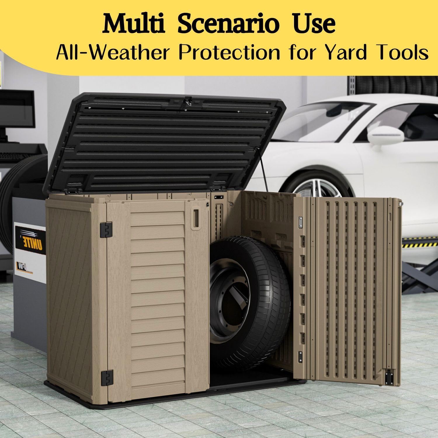 ZZM 4x2.5 FT Outdoor Storage Shed, Resin Waterproof Storage Cabinet for Garden Tools with Lockable Lid,Latch (Coffee)