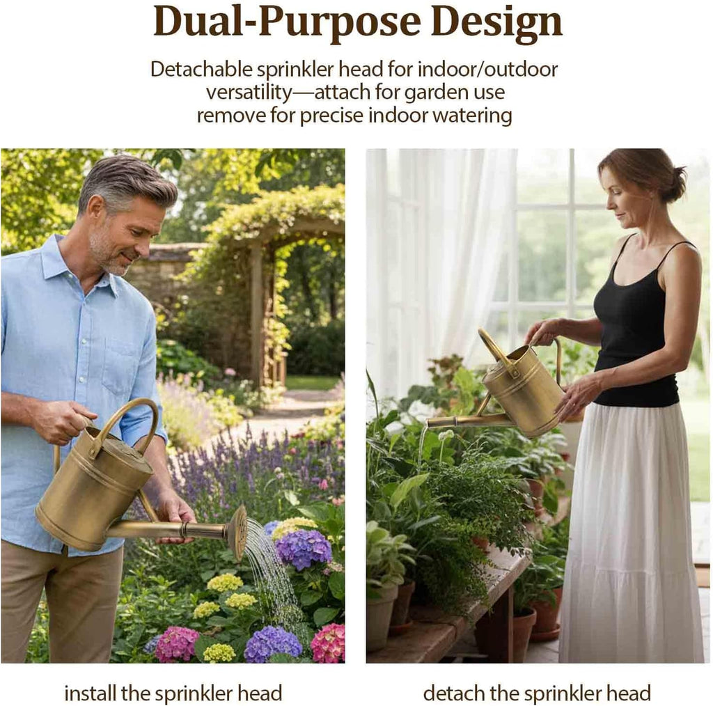 1 Gallon Vintage Bronze Galvanized Metal Watering Can for Indoor/Outdoor Plants,Garden, Balcony for Kids and Adults, Detachable Spout, Retro Rustic Decor (Shadow Patina)