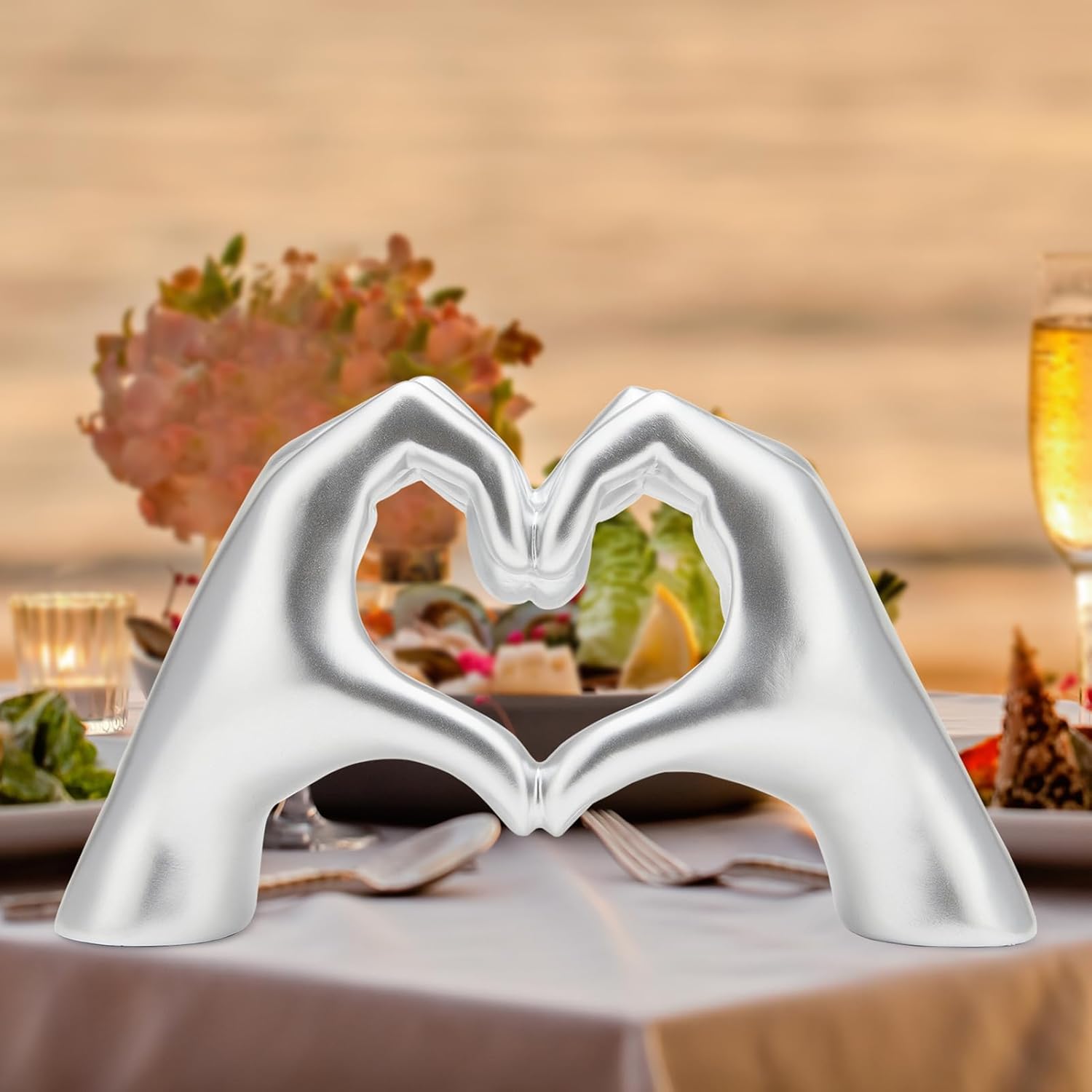 Valentines Day Gifts for Him, Heart Hands Sculpture, Heart Hands, Valentines Day Decorations, Silvery Room Decor for Living Room Bedroom Bookshelf, Silvery