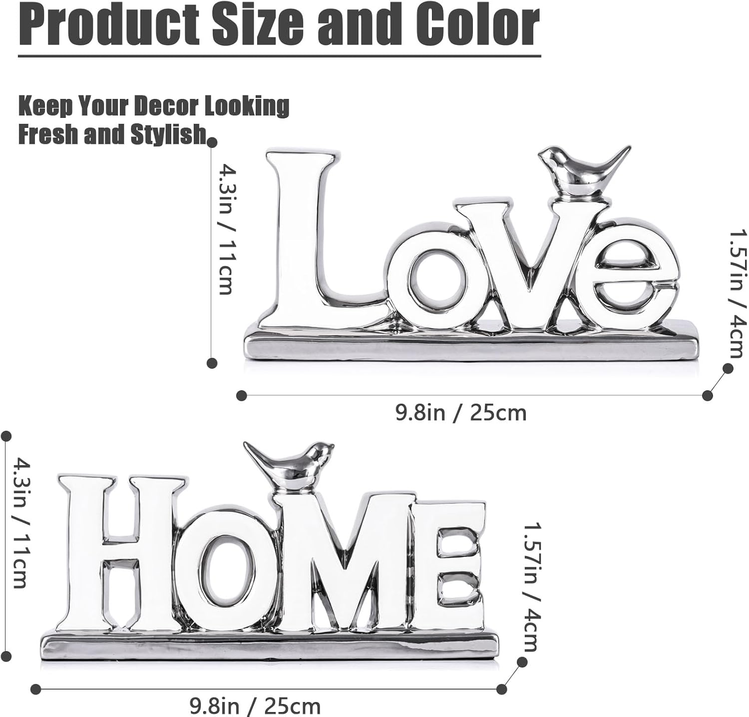 Love Sign Decoration,White and Silver Love Signs for Home Decor Statue,Bird Sculpture Personalized Love Decor,Chrome Style Figurine Decorative Ornaments for Living Room,Bedroom (2 Pcs, White+Silver)